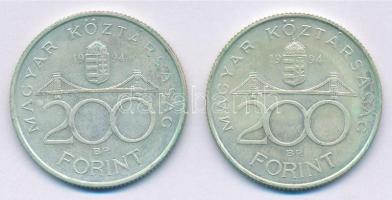 1994. 200Ft Ag "Deák" (2x) T:2 patina Adamo F13.1