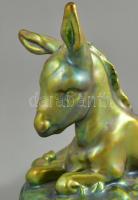 Zsolnay eozin mázas csacsi figura, jelzett, sérült. m: 15,5 cm h:18 cm