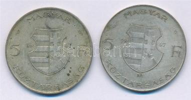 1947. 5Ft Ag "Kossuth" (2x) T:3 patina Adamo F8.1