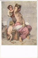 Strojení / Erotic nude lady art postcard s: Aug. Nemejc (EK)