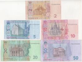 Ukrajna 2013-2016. 2Hr + 5Hr + 10Hr + 20Hr + 50Hr T:III
Ukraine 2013-2016. 2 Hryvnia + 5 Hryvnia + ...