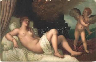 Danae e Amore / Erotic nude lady art postcard. Stengel litho s: Tiziano Vecelli (EK)