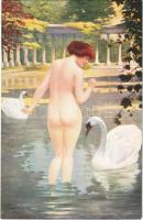 Au bord de leau / On the shore. Erotic nude lady art postcard. Société des Artistes Francais. Salon de Paris. ND Phot. s: A.-V. Bisson