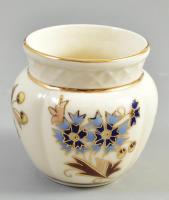 Zsolnay búzavirág mintás porcelán kaspó. Kézzel festett, jelzett, hibátlan. m: 7 cm, d: 6 cm