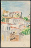 Jelzés nélkül, 2 db görögországi helyszínt megörökítő vízfestmény: Hydra szigete és Vouliagmeni. Akv...