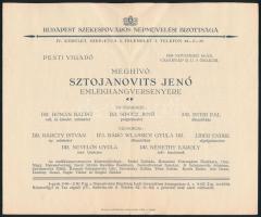 1934 Sztojanovits Jenő (1864-1919, zeneszerző) emlékhangversenyének meghívója, Bp., Budapest Székesfőváros Népművelési Bizottsága.
