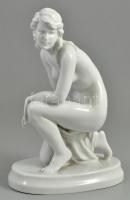 Zsolnay térdelő akt, festetlen porcelán, jelzett, hibátlan, m: 22cm