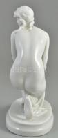 Zsolnay térdelő akt, festetlen porcelán, jelzett, hibátlan, m: 22cm