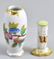 Herendi Viktória mintás, kis váza és csikknyomó, kézzel festett, jelzett, apró kopásnyomokkal, m: 7 cm
