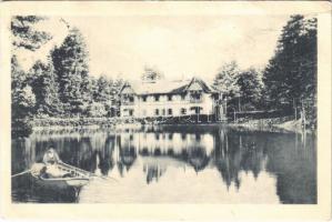 1927 Thurzófüred, Kúpele Turzo (Gölnicbánya, Gelnica); csónakázó. Armin Fischer kiadása / rowing boat, lake (gyűrődés / crease)