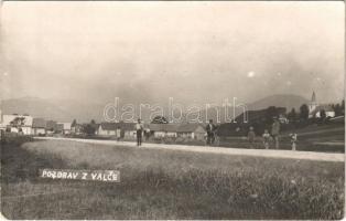 1949 Valcsa, Valca; templom, út, kerékpár / church, road, bicycle. Vyvozil (Turc. Sv. Martin) photo (EK)