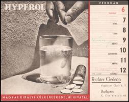 1938 Magyar Királyi Külkereskedelmi Hivatal 1938-as naptára, a borítón Klaudinyi László (1904-1984) ...