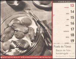 1938 Magyar Királyi Külkereskedelmi Hivatal 1938-as naptára, a borítón Klaudinyi László (1904-1984) ...