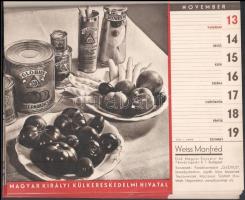 1938 Magyar Királyi Külkereskedelmi Hivatal 1938-as naptára, a borítón Klaudinyi László (1904-1984) ...