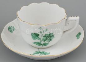 Herendi zöld virág mintás mokkás készlet. Kézzel festett, jelzett, kopott