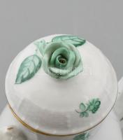 Herendi zöld virág mintás mokkás készlet. Kézzel festett, jelzett, kopott