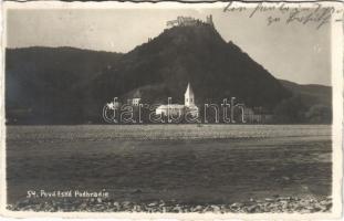 1936 Vágváralja, Vág-Podhragy, Povazské Podhradie (Vágbeszterce, Povazská Bystrica); Podrágyvár, templom, kastély, Vágvölgy / castle, church in Váh Valley / Povazie. Foto-Tatra (Trencín)