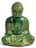 Buddha, zöld mázas kerámia, kopott, kisebb lepattanással. m: 10cm