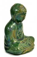 Buddha, zöld mázas kerámia, kopott, kisebb lepattanással. m: 10cm