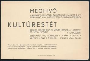 cca 1920-1930 Budapest-Kelenföldi Evangélikus Leánykör kultúrestjének meghívója.