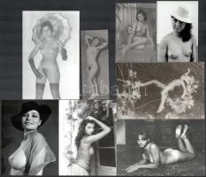 Több fotómodell közreműködésével, különböző időpontokban és eltérő helyszíneken készült, szolidan erotikus felvételek, 13 db vintage fotó, 12,5x18 cm és 6x9 cm között