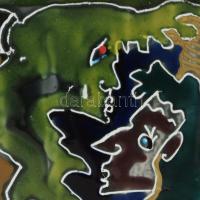 Kesztyűs Ferenc (1932- ): Barátnők, színes mázakkal festett kerámia, jelzett, keretben 21x15,5 cm