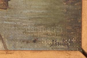 Olvashatatlan jelzéssel: Városrészlet. Olaj, vászon. Dekoratív, kissé sérült fa keretben. 14x10 cm