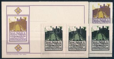 1914 Német, osztrák és magyar méhészek vándorgyűlése és kiállítása használatlan levelezőlap + 2 klf levélzáró hármascsík