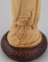 Keleti szobor, virágot tartó nő, műgyanta, jelzett, m: 27cm
