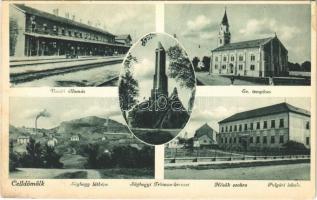 1936 Celldömölk, vasútállomás, Sághegy, Trianon Kereszt, polgári iskola, evangélikus templom