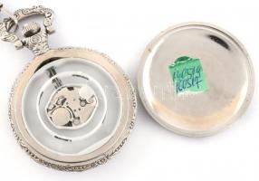 Louis Jourdan vadász jelenetes modern kvarc fém zsebóra, fém lánccal,. d: 45 mm