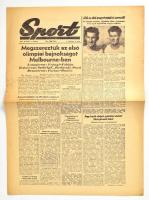 1956 Sport, 1956. dec. 1., I. évf. 6. sz., a címlapon a Melbourne-i olimpia híreivel, Urányi János és Fábián László kajakpáros aranyérmével, a szélén szakadt, 4 p.