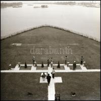 cca 1968 Budapest, A Margit-sziget két vége (aluljáró, amely a hídról bevezet, és lőpálya az északi ...