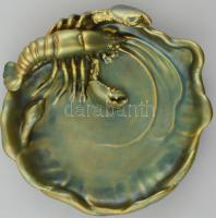 Zsolnay eozin mázas tál, rák és kígyófej díszítéssel, jelzett, apró kopásokkal, d: 29 cm