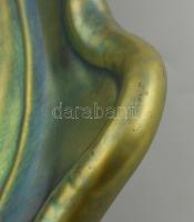 Zsolnay eozin mázas tál, rák és kígyófej díszítéssel, jelzett, apró kopásokkal, d: 29 cm