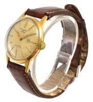 Sappho Epora, német mechanikus férfi karóra, 17 köves, naptárral, bőr szíjjal, működik,