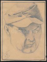 Olvashatatlan jelzéssel: Katona arcképe. Ceruza, papír. Lapszéli szakadásokkal. 24x18 cm