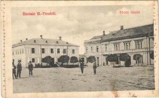 Técső, Tiacevo, Tiachiv, Tyachiv; Fő tér, üzletek. Szabó Lipót kiadása / main square, shops (b)