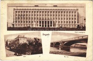 1943 Ungvár, Uzshorod, Uzhhorod, Uzhorod; Volt országház, Vár, Új híd / former parliament, castle, new bridge (szakadás / tear)