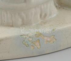 Juhász szobor, kerámia, fehér mázas, Harmat F jelzéssel, talapzatán lepattanásokkal, hátoldalán sérü...