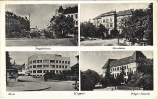 1941 Ungvár, Uzshorod, Uzhhorod, Uzhorod; Nagyhíd utca, Gimnázium, Posta, Polgári fiúiskola / street view, grammar school, post office, boys' school (EB)