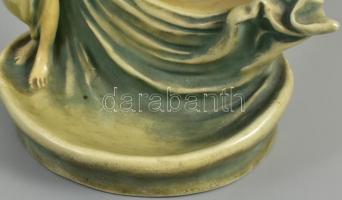 Hedi Schoop (1906-1995): Lenge ruhás hölgy. Mázas kerámia, kézzel festett, jelzett, hajszálrepedések...