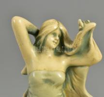 Hedi Schoop (1906-1995): Lenge ruhás hölgy. Mázas kerámia, kézzel festett, jelzett, hajszálrepedések...