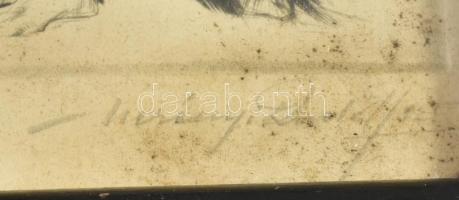 Merényi Rudolf (1893-1957): Álló akt. Rézkarc, papír, jelzett, üvegezett keretben, 19x12 cm