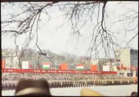 cca 1975 Budapest, november 7-i ünnepség, 9 db színes fotónegatív, 3×4 cm