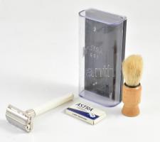 Astra régi borotválkozó készlet eredeti műanyag dobozában, h: 13 cm