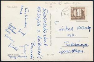 1957 Bányász ifi válogatott tagjainak aláírása képeslapon