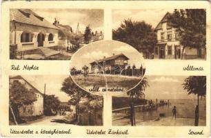 1949 Zánka, Református népház, Állami csemetekert, Vasútállomás, utca, Községháza, strand, fürdőzők (b)