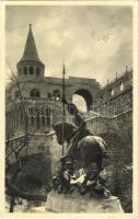 1939 Budapest I. Részlet a Halászbástyáról, előtérben Szent György szobrával (EB)