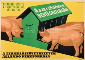 Pál György (1906-1986): Szerződéses sertéshízlalás. Plakát 1964. Jelzett. Hajtott. 48x34 cm